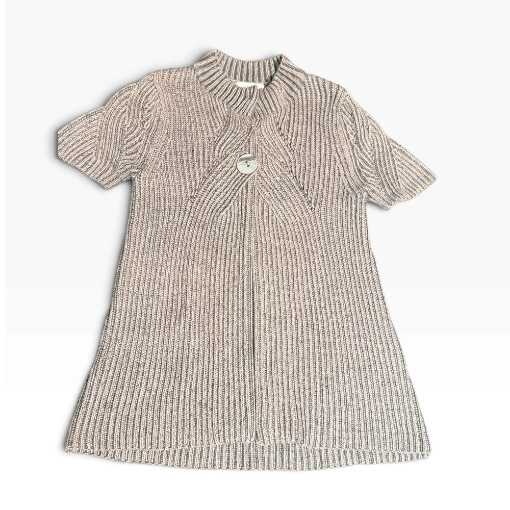 dressbarn Size S Gray Chunky Knit Short Sleeve One Button Cardigan Sweater Cozy